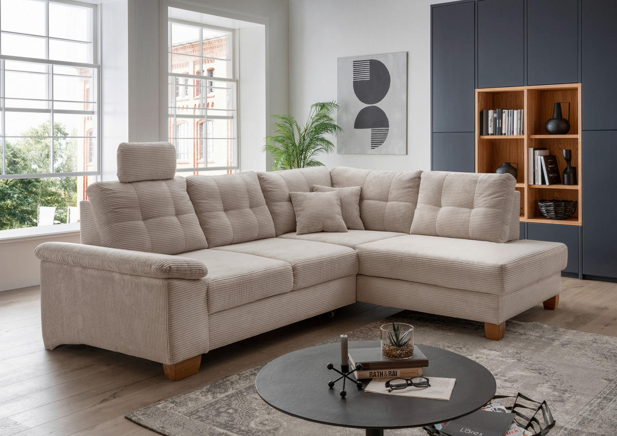 ECKSOFA in Cord Beige  - Beige/Naturfarben, Modern, Holz/Textil (274/206cm) - Livetastic