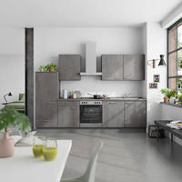 KÜCHENBLOCK Riva 300 cm  in Schieferfarben  - Schieferfarben/Edelstahlfarben, MODERN, Holzwerkstoff/Metall (300cm) - Nobilia