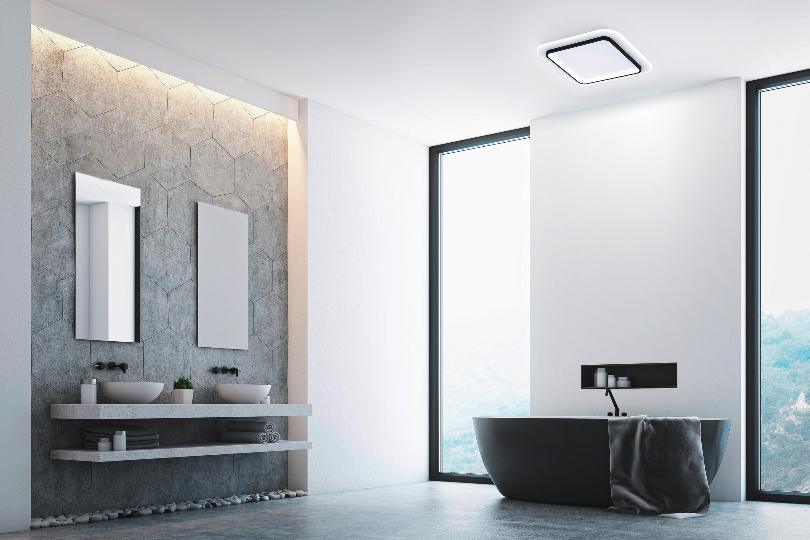 LED-DECKENLEUCHTE Blithe 50/50/5 cm   - Sandfarben/Schwarz, Basics, Metall (50/50/5cm) - Fischer & Honsel
