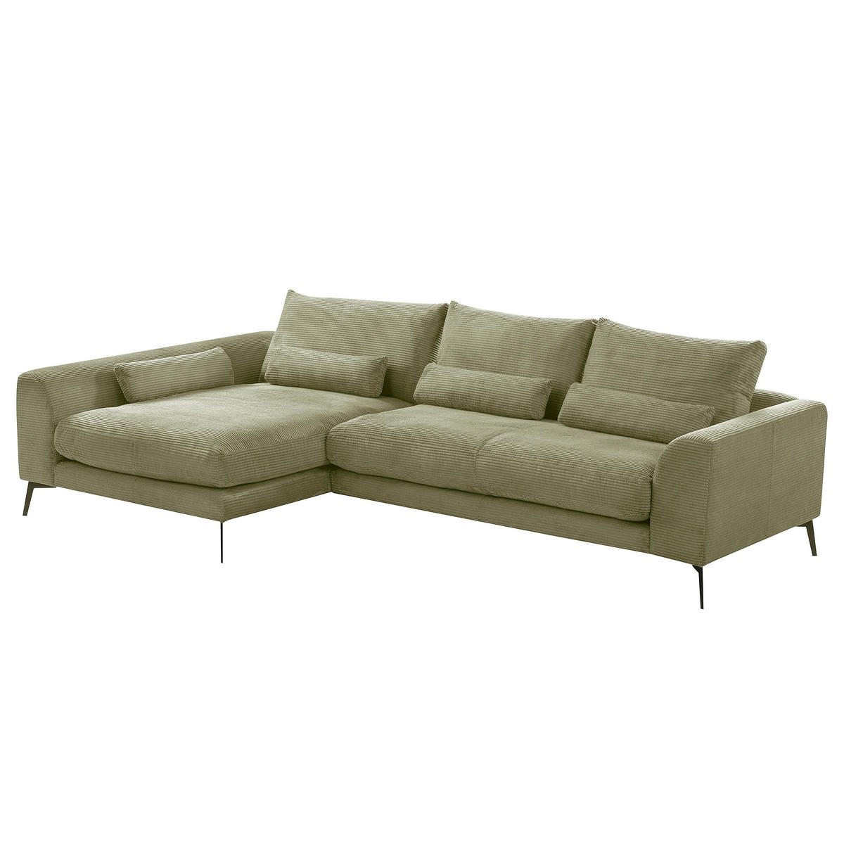 ECKSOFA  in Cord Olivgrün Nierenkissen, Rückenkissen  172/313 cm  - Schwarz/Olivgrün, Design, Textil/Metall (172/313cm) - P & B
