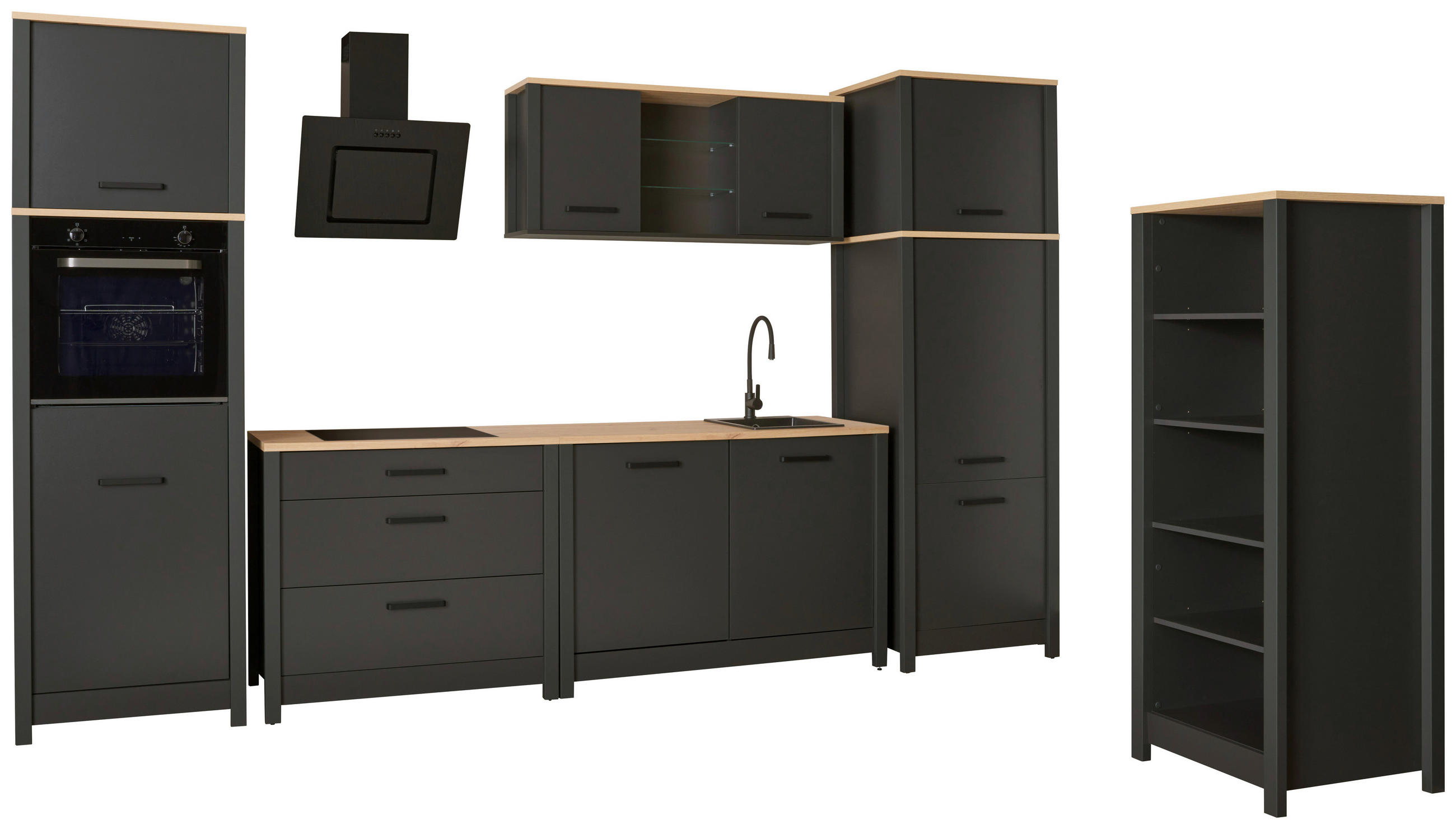 KÜCHENLEERBLOCK   in Anthrazit, Eiche Artisan  - Anthrazit/Schwarz, MODERN, Glas/Holzwerkstoff (430/227/60cm) - home24
