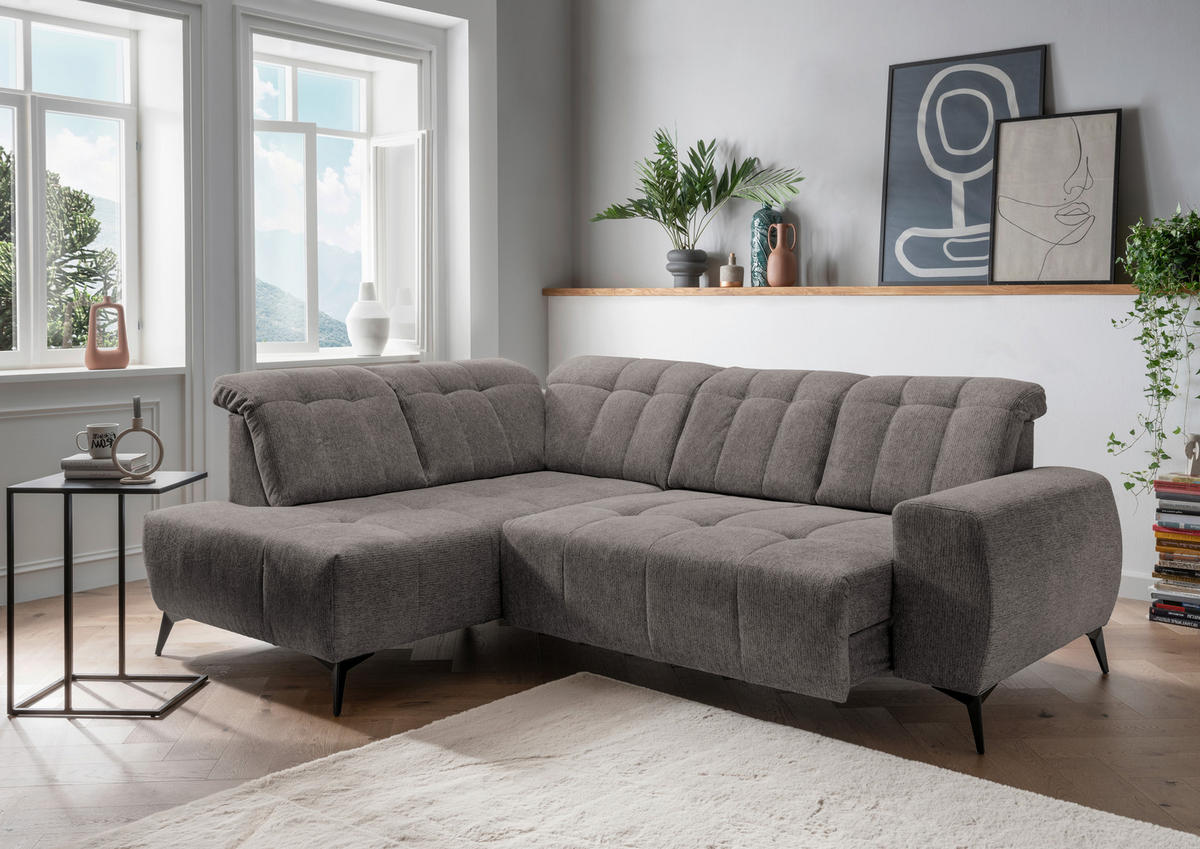 ECKSOFA in Chenille Graubraun  - Graubraun/Schwarz, Modern, Textil/Metall (200/261cm) - Livetastic