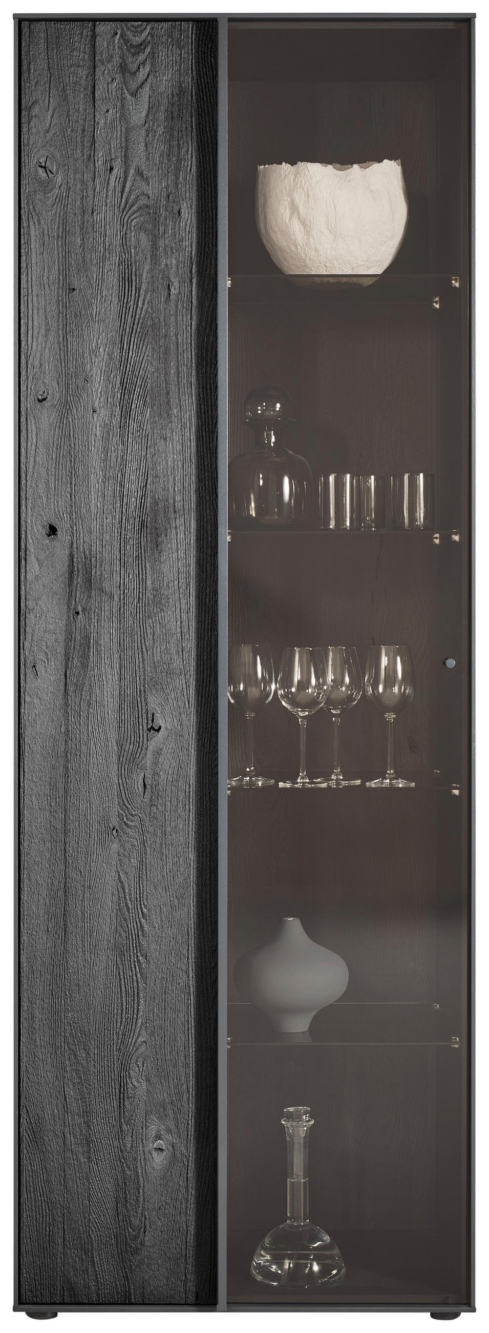 VITRINE  in massiv Kernbuche, Kernesche Anthrazit  - Anthrazit/Schwarz, Design, Glas/Holz (72/204/44cm) - Johann Jakob