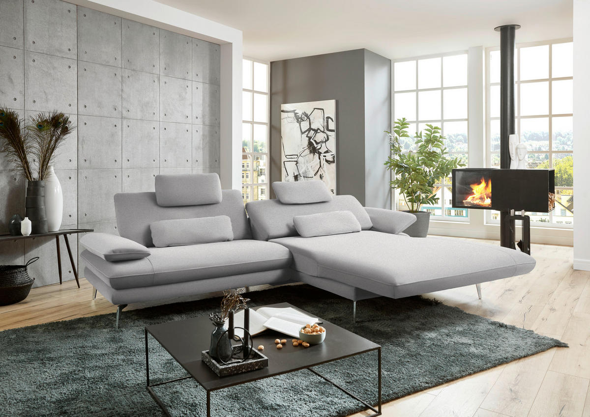 ECKSOFA in Webstoff Hellgrau  - Hellgrau/Schwarz, Design, Textil/Metall (284/184cm) - Dieter Knoll