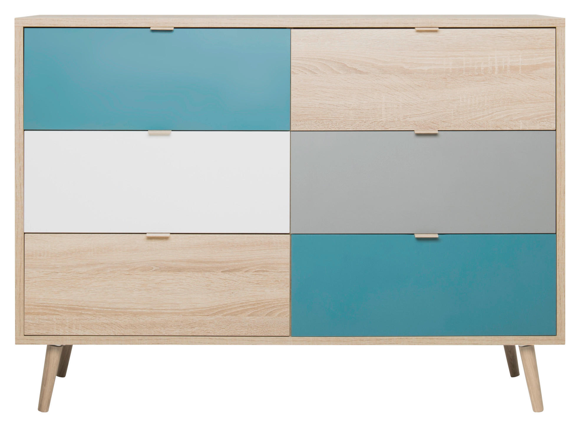 VISOKA KOMODA   120/87/40 cm   siva, bela, boja hrasta, petrolej plava  - siva/boja hrasta, Konvencionalno, pločasti materijal (120/87/40cm) - Carryhome