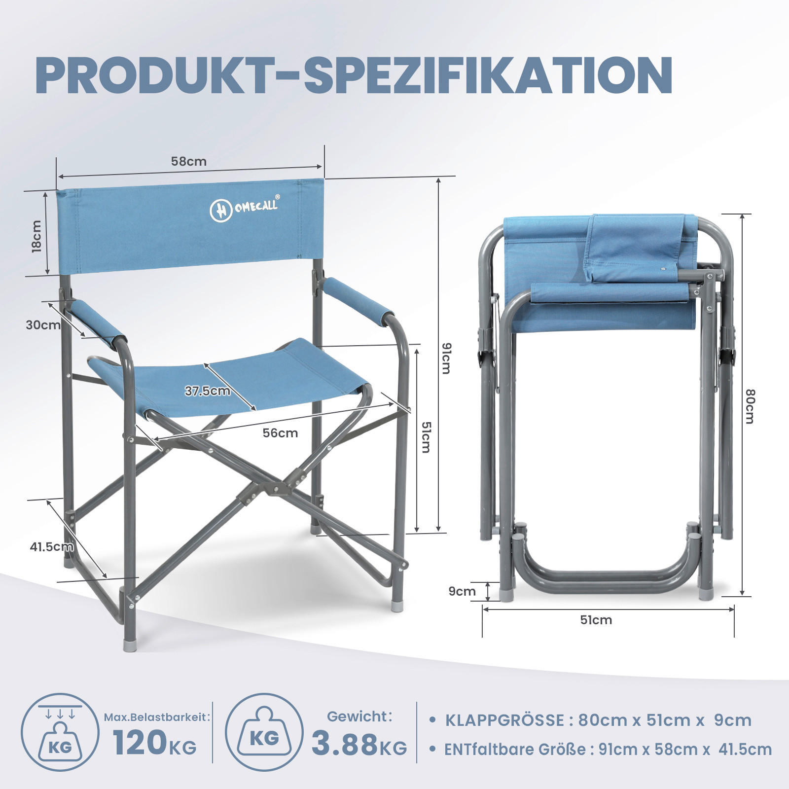 CAMPING-KLAPPSTUHL - Blau/Graphitfarben, Basics, Textil/Metall (58/41.5/91cm) - Modante