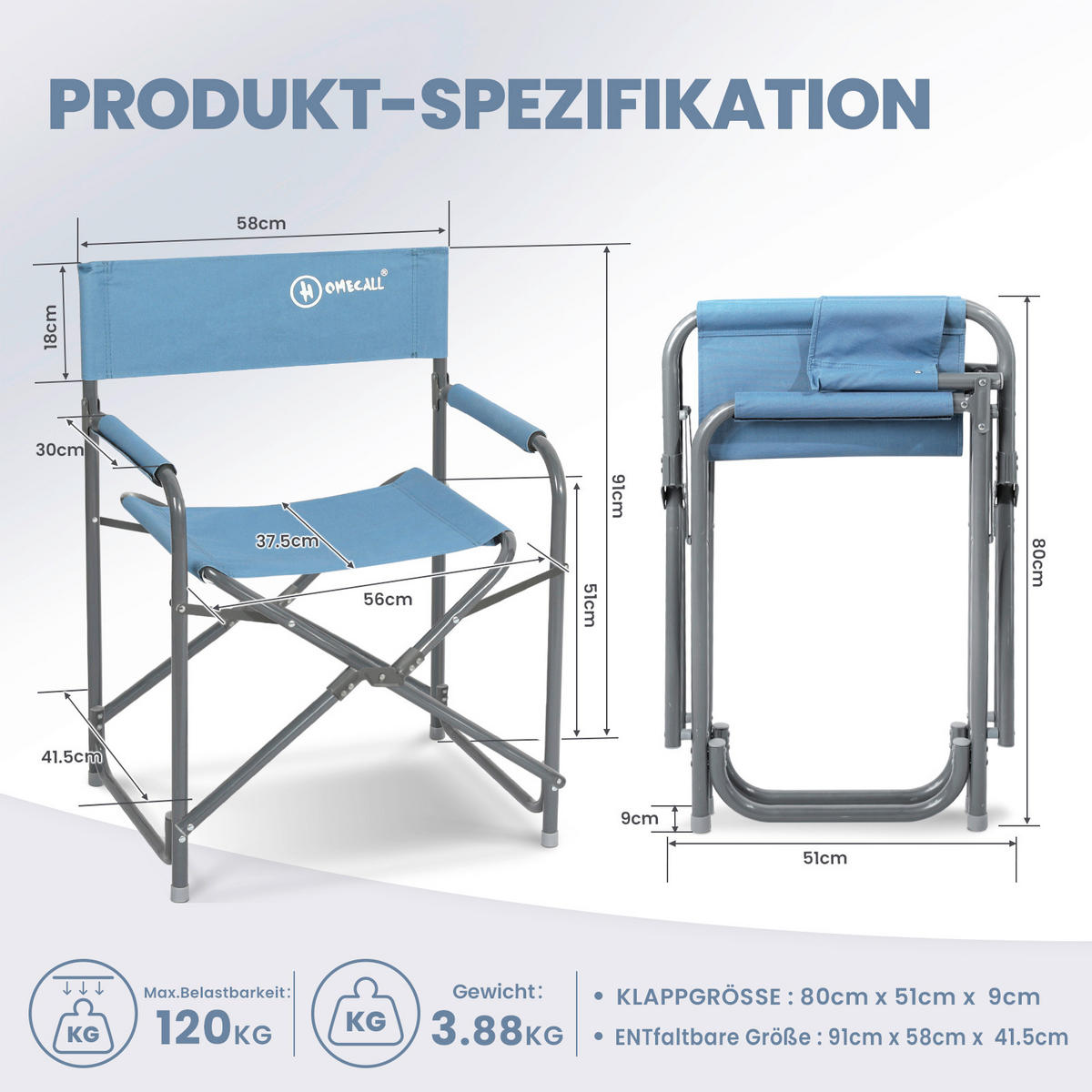 CAMPING-KLAPPSTUHL - Blau/Graphitfarben, Basics, Textil/Metall (58/41.5/91cm) - Modante