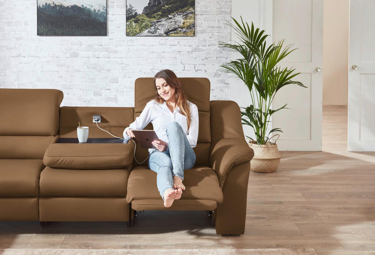 ECKSOFA  in Echtleder Haselnussfarben  260/324 cm  - Schwarz/Haselnussfarben, KONVENTIONELL, Leder/Kunststoff (260/324cm) - Cantus