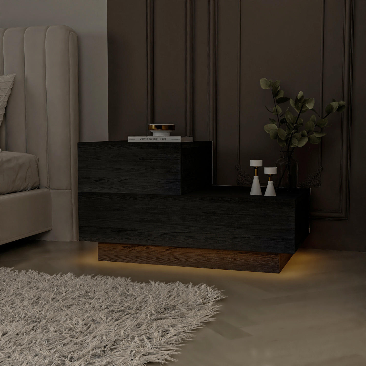 Thumbnail - Livetastic Nachttisch Kayra Kmd002 Nachttisch, Schwarz, Holzwerkstoff, Holzoptik, 2 Schubladen, Sockel, 70x39x30 cm, ein...