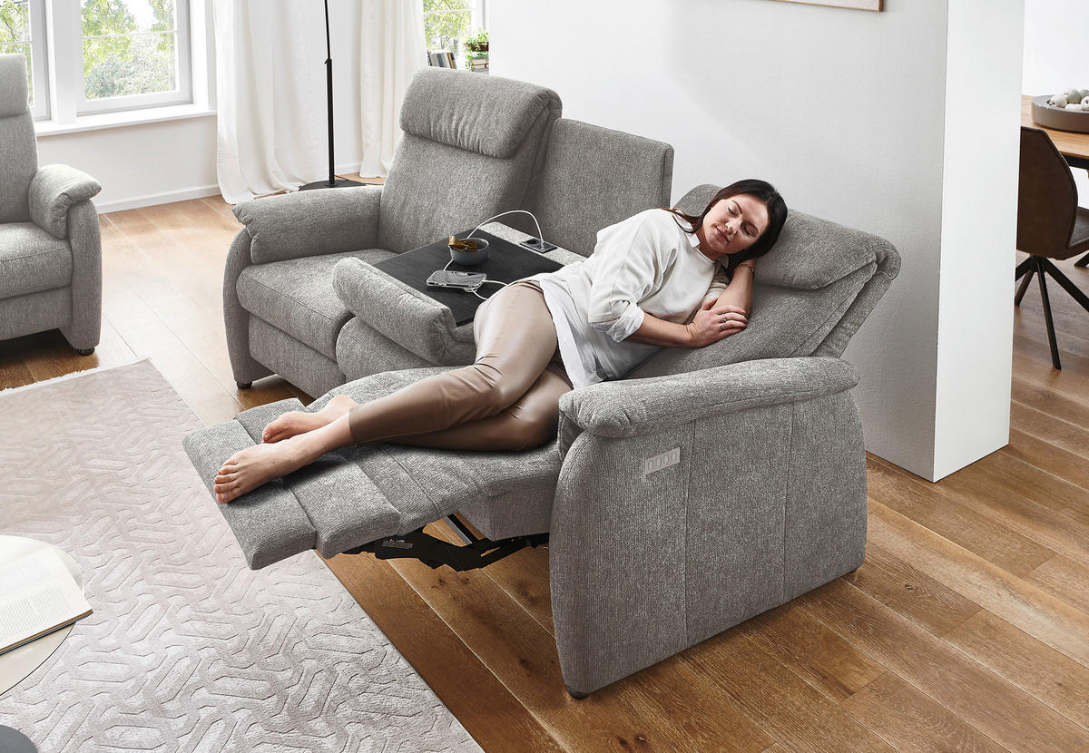 TRAPEZSOFA in Flachgewebe Greige  - Greige/Schwarz, Konventionell, Textil/Metall (219/107/97cm) - Pure Home Comfort