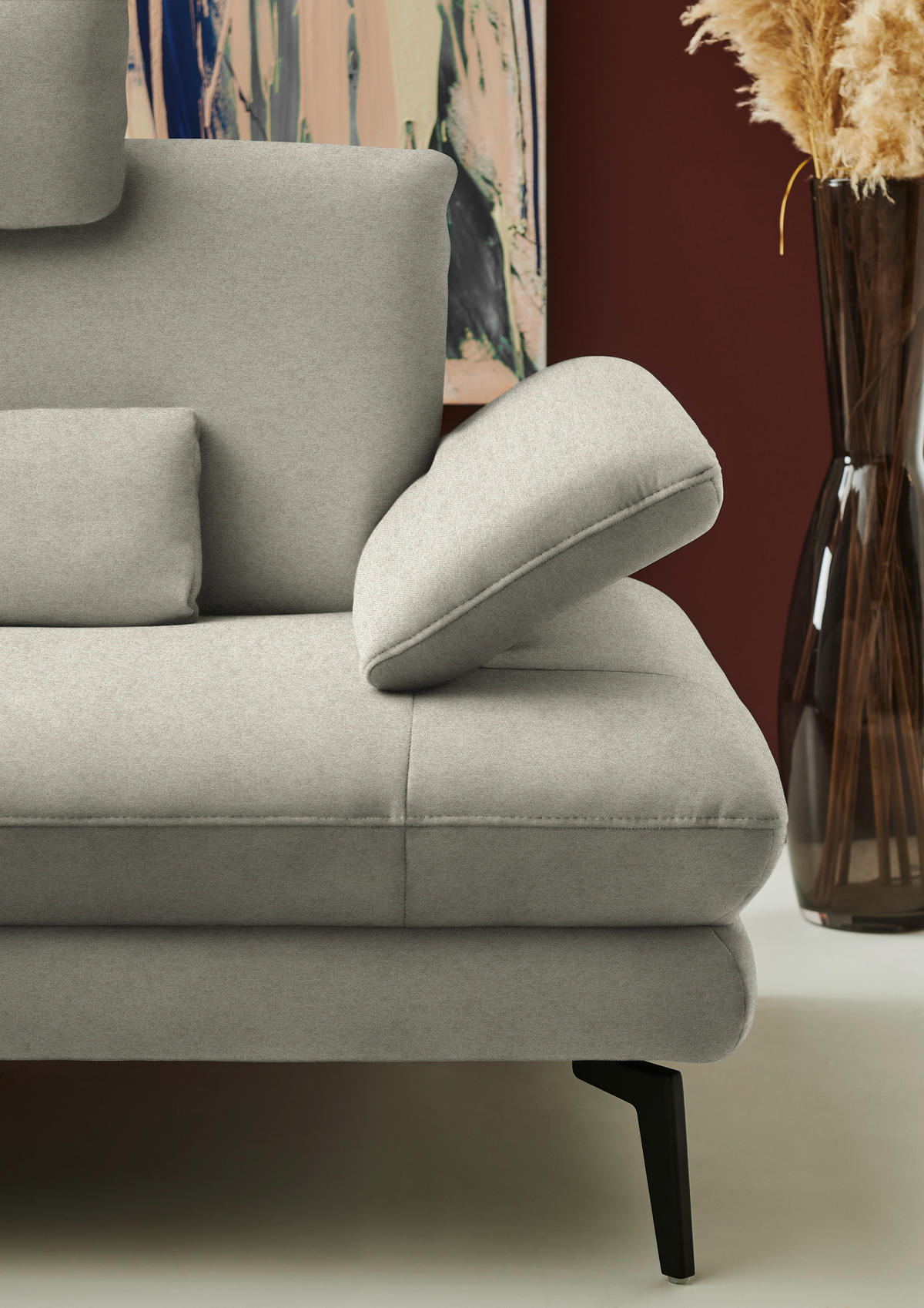 ECKSOFA Chenille, Flachgewebe Greige  - Greige/Schwarz, Design, Textil/Metall (180/284cm) - Dieter Knoll