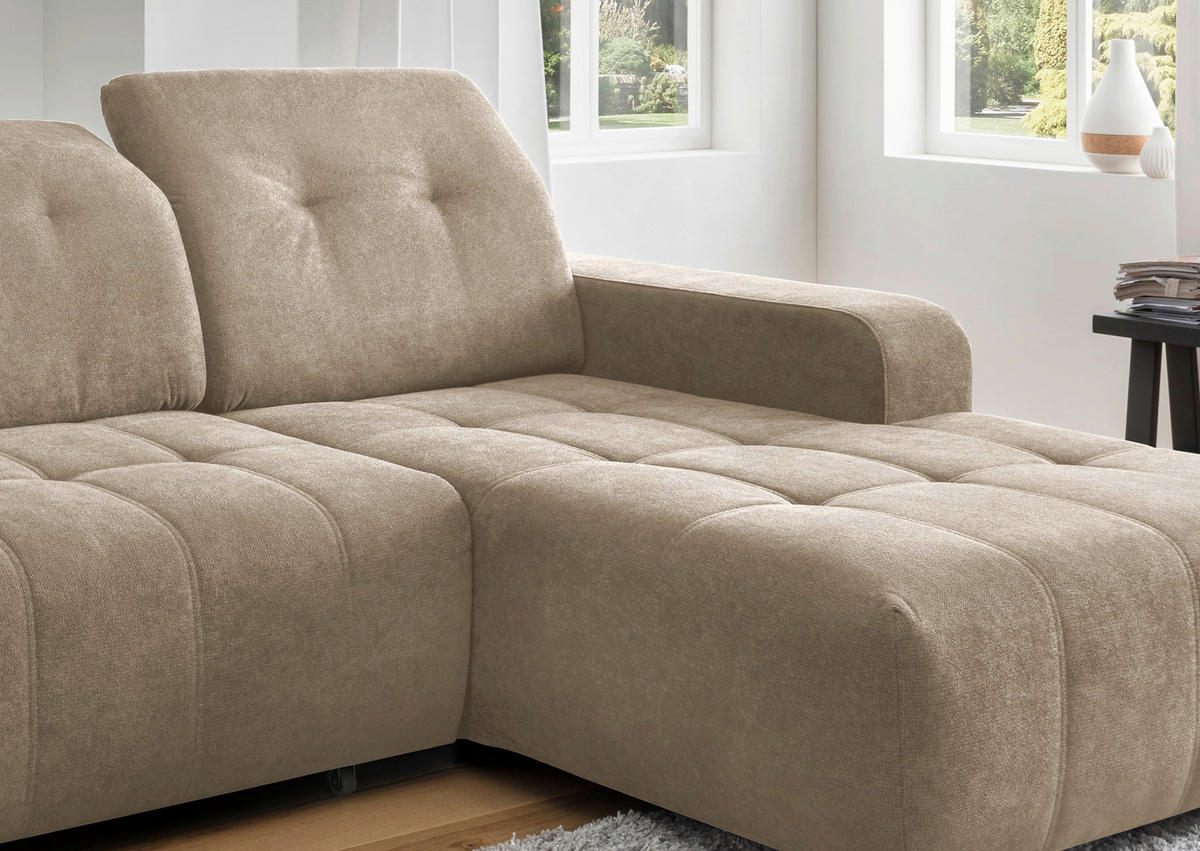 ECKSOFA in Chenille Hellbraun  - Hellbraun/Schwarz, Modern, Textil/Metall (185/292cm) - Livetastic