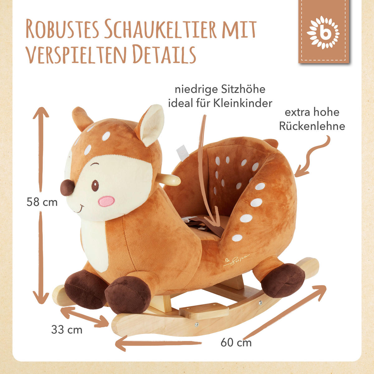 SCHAUKELTIER - Braun/Naturfarben, KONVENTIONELL, Holz/Textil (60/58/33cm)