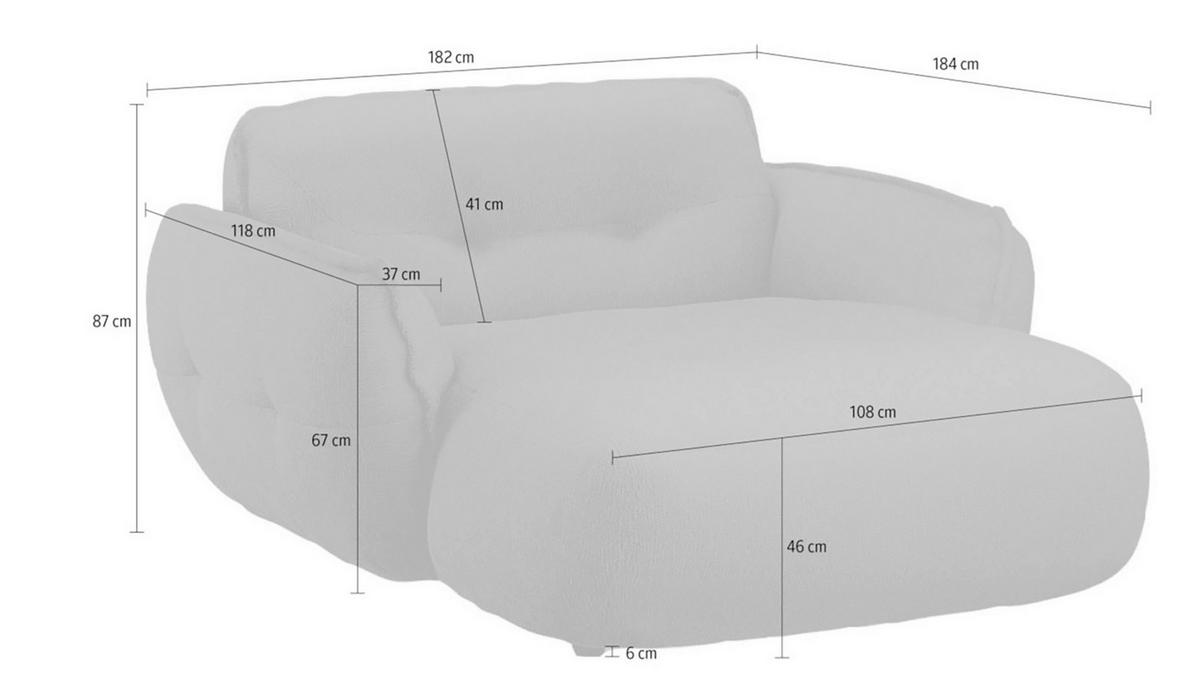 XXL-SESSEL in Chenille Creme  - Creme/Schwarz, Modern, Kunststoff/Textil (182/87/184cm) - Trendmanufaktur