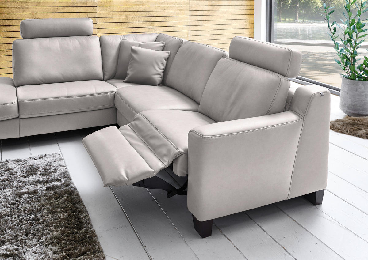 ECKSOFA in Echtleder Grau  - Eichefarben/Grau, Design, Leder/Holz (235/259cm) - Valdera
