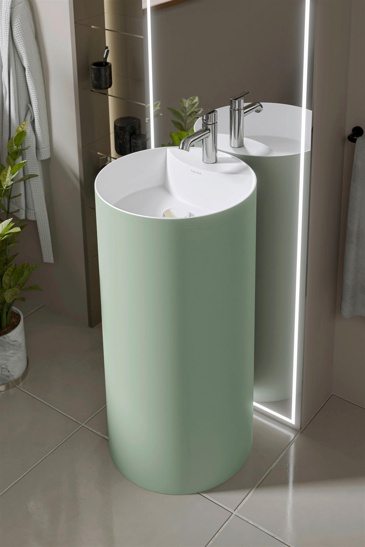WASCHBECKEN 44/87/44 cm  - Salbeigrün/Weiß, Basics, Stein (44/87/44cm) - Dieter Knoll