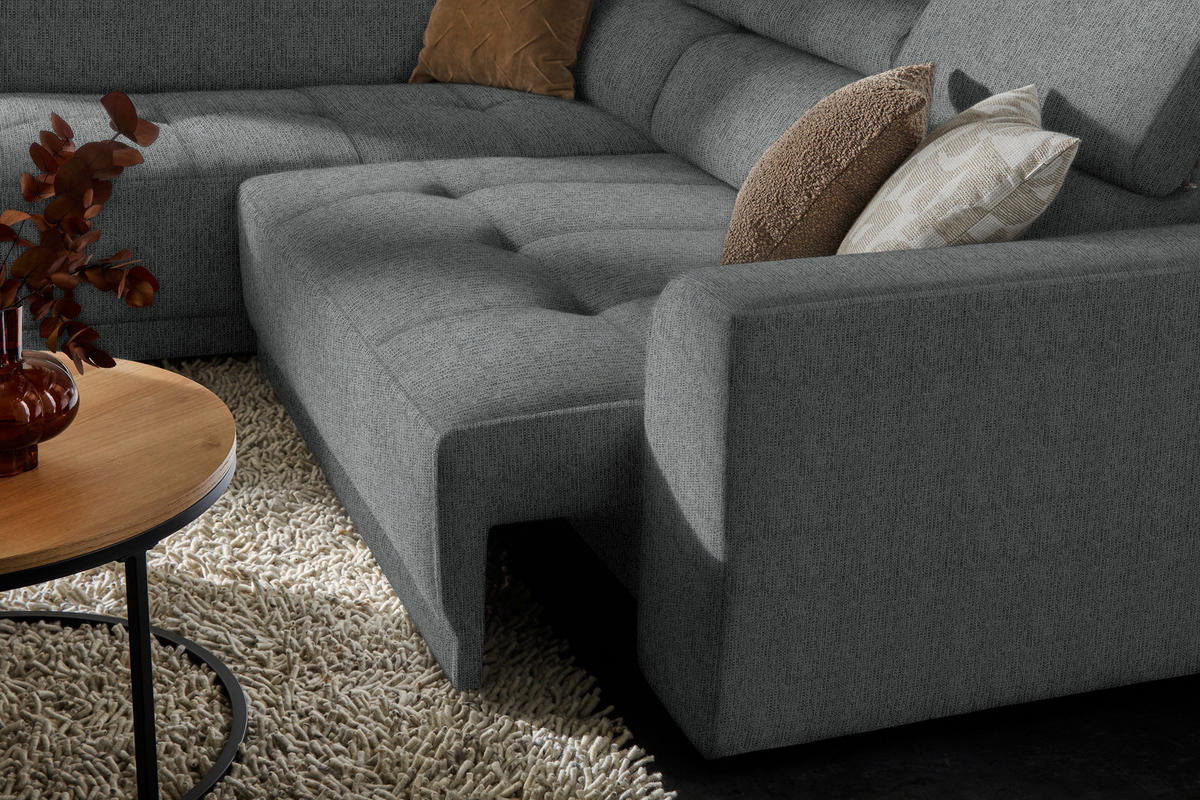 ECKSOFA in Struktur Dunkelgrau  - Dunkelgrau/Schwarz, Design, Kunststoff/Textil (205/284cm) - MID.YOU