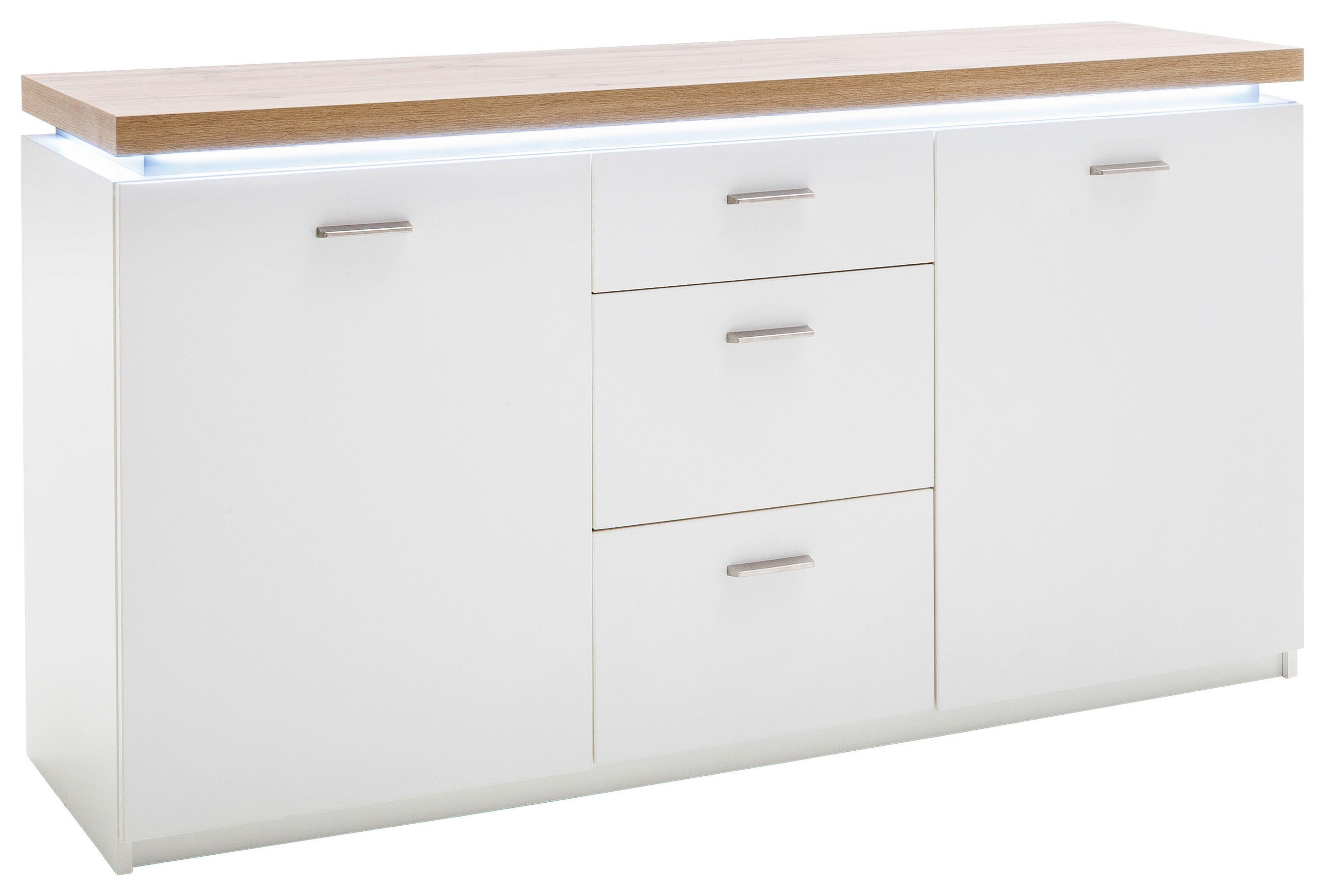 SIDEBOARD 156/82/44 cm  in Weiss, Eichefarben  - Weiss/Eichefarben, Natur, Holzwerkstoff/Metall (156/82/44cm)