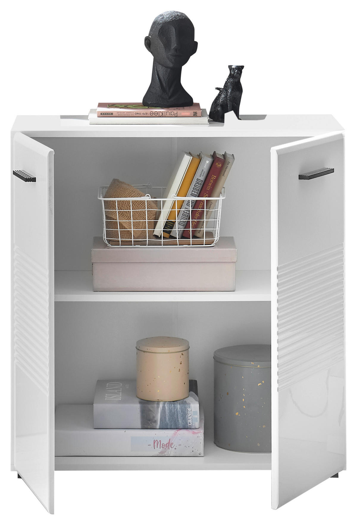 KOMODA, bílá, vysoce lesklá bílá, 80/83/40 cm - bílá/černá, Design, kompozitní dřevo/plast (80/83/40cm)