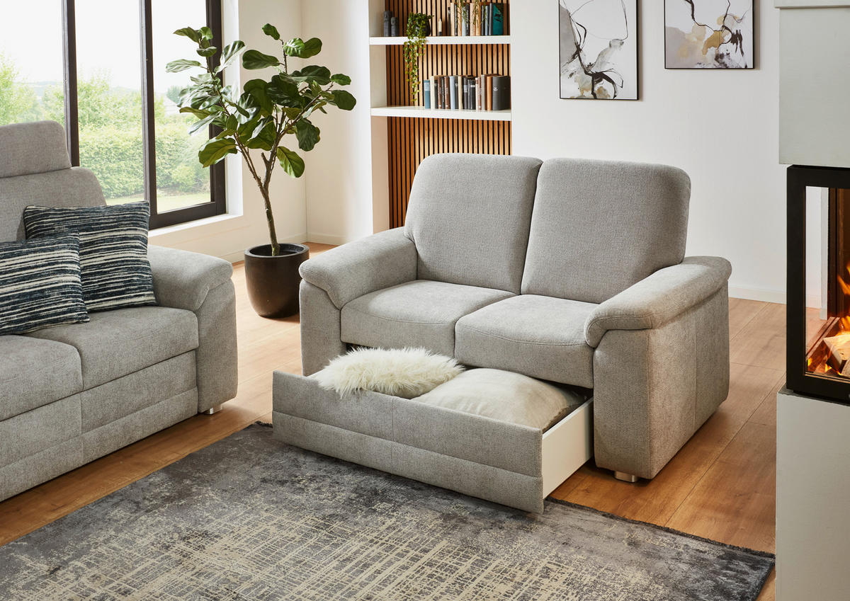 2-SITZER-SOFA Chenille Hellgrau  - Hellgrau/Alufarben, Konventionell, Textil/Metall (156/96/89cm) - Beldomo Comfort