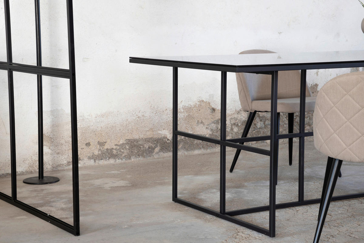 ESSTISCH in Metall, Glas 200/90/74 cm  - Schwarz, Design, Glas/Metall (200/90/74cm) - Livetastic