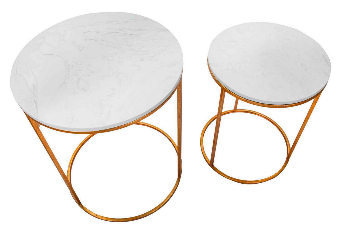 COUCHTISCH Weiß, Goldfarben  - Goldfarben/Weiß, Basics, Stein/Metall (63/52/52cm)
