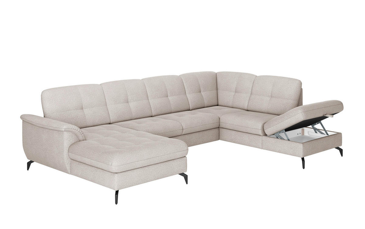 WOHNLANDSCHAFT in Flachgewebe Greige  - Greige/Schwarz, Modern, Textil/Metall (164/319/212cm) - Sit & More