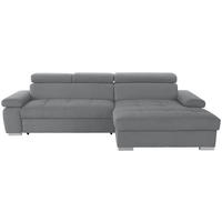 ECKSOFA Grau Velours Bettkasten, Schlaffunktion, Armteilverstellung, Kopfteilverstellung  - Silberfarben/Grau, Design, Holz/Textil (292/183cm) - Livetastic