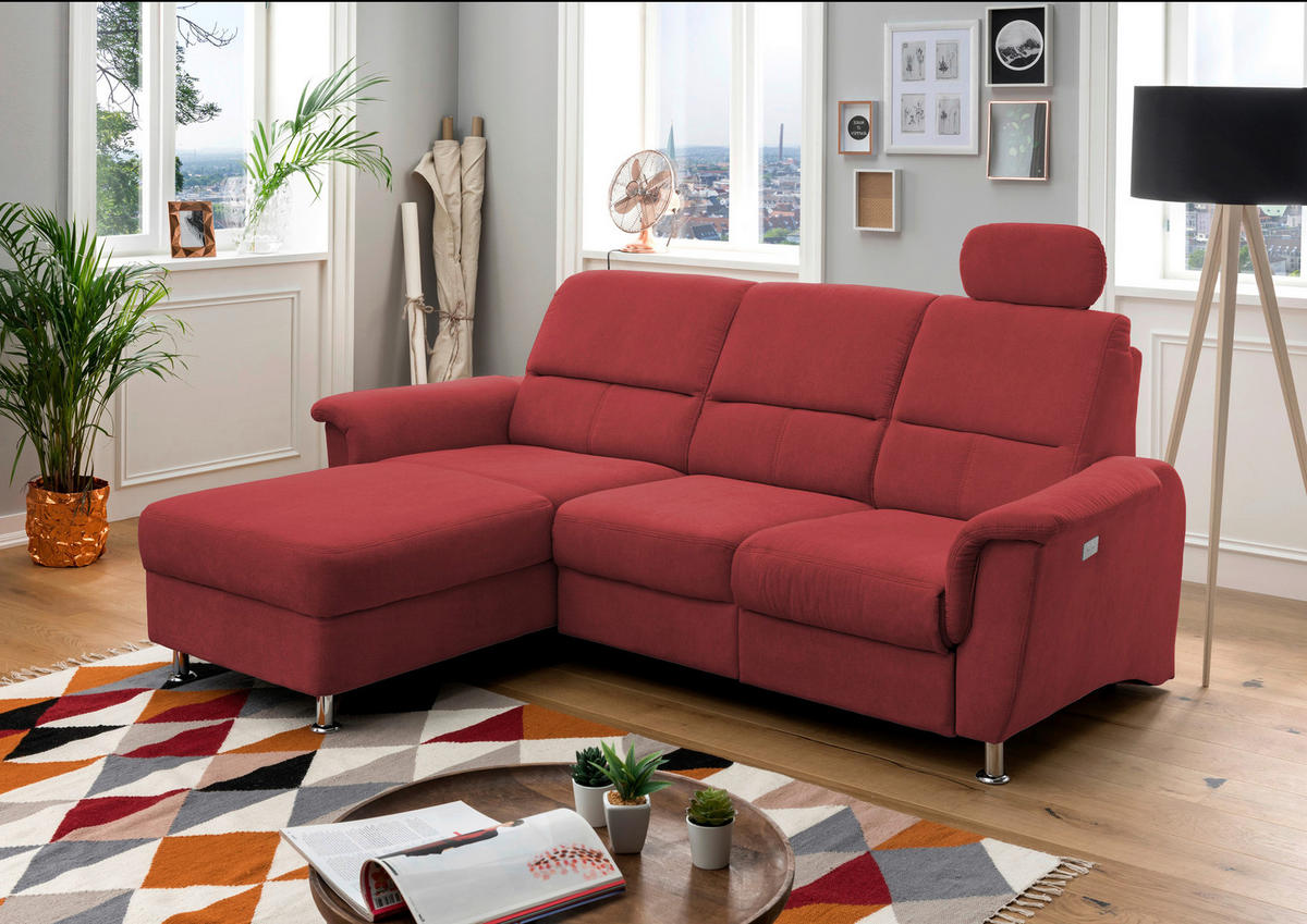 ECKSOFA  in Mikrofaser Rot  165/231 cm  - Chromfarben/Rot, MODERN, Textil/Metall (165/231cm) - Livetastic