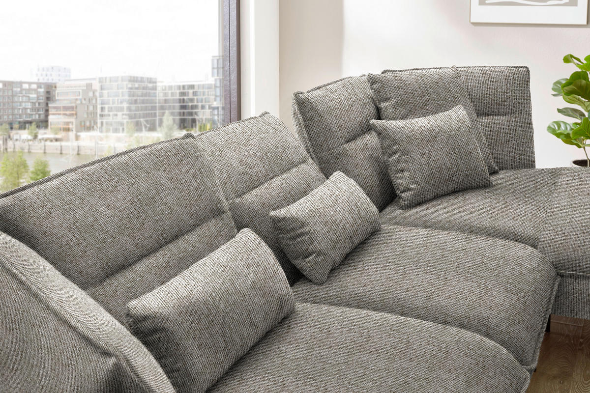 ECKSOFA in Flachgewebe Braun  - Schwarz/Braun, Design, Textil/Metall (339/153cm) - Moderano