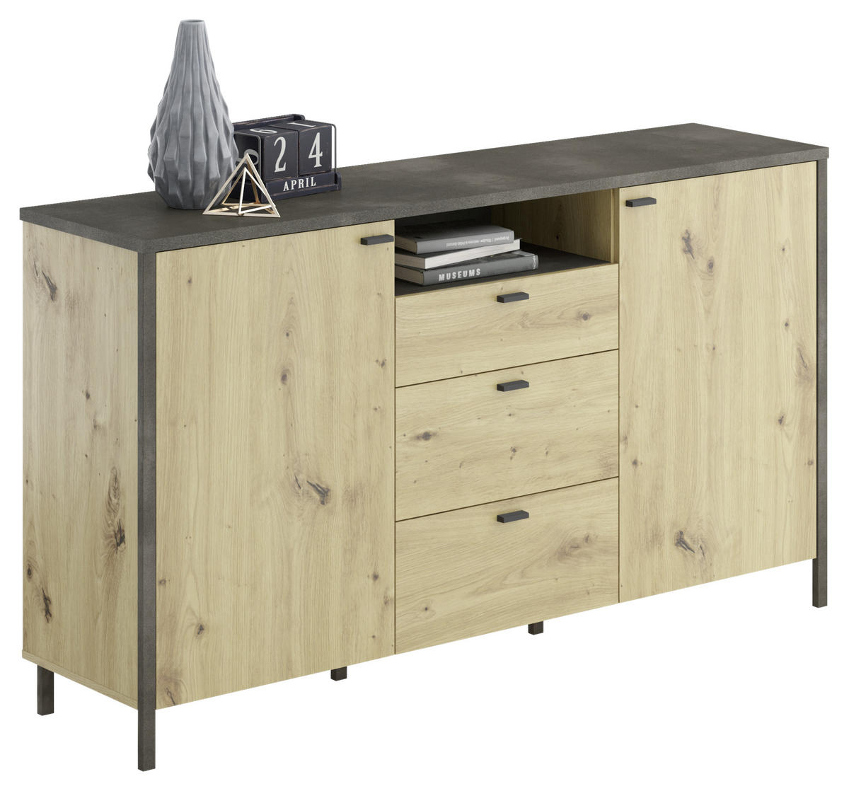 SIDEBOARD  in 164/92/41 cm  - Schwarz/Eiche Artisan, KONVENTIONELL, Holzwerkstoff/Kunststoff (164/92/41cm) - MID.YOU