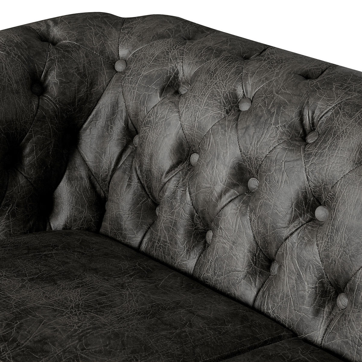 SITZGARNITUR YORK in Lederlook Schwarz  - Schwarz/Braun, Design, Holz/Textil (203/72/86cm) - P & B