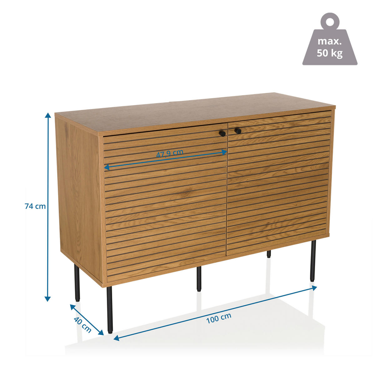 SIDEBOARD  in 100/74/40 cm  - Eichefarben/Schwarz, MODERN, Holzwerkstoff/Metall (100/74/40cm) - MID.YOU