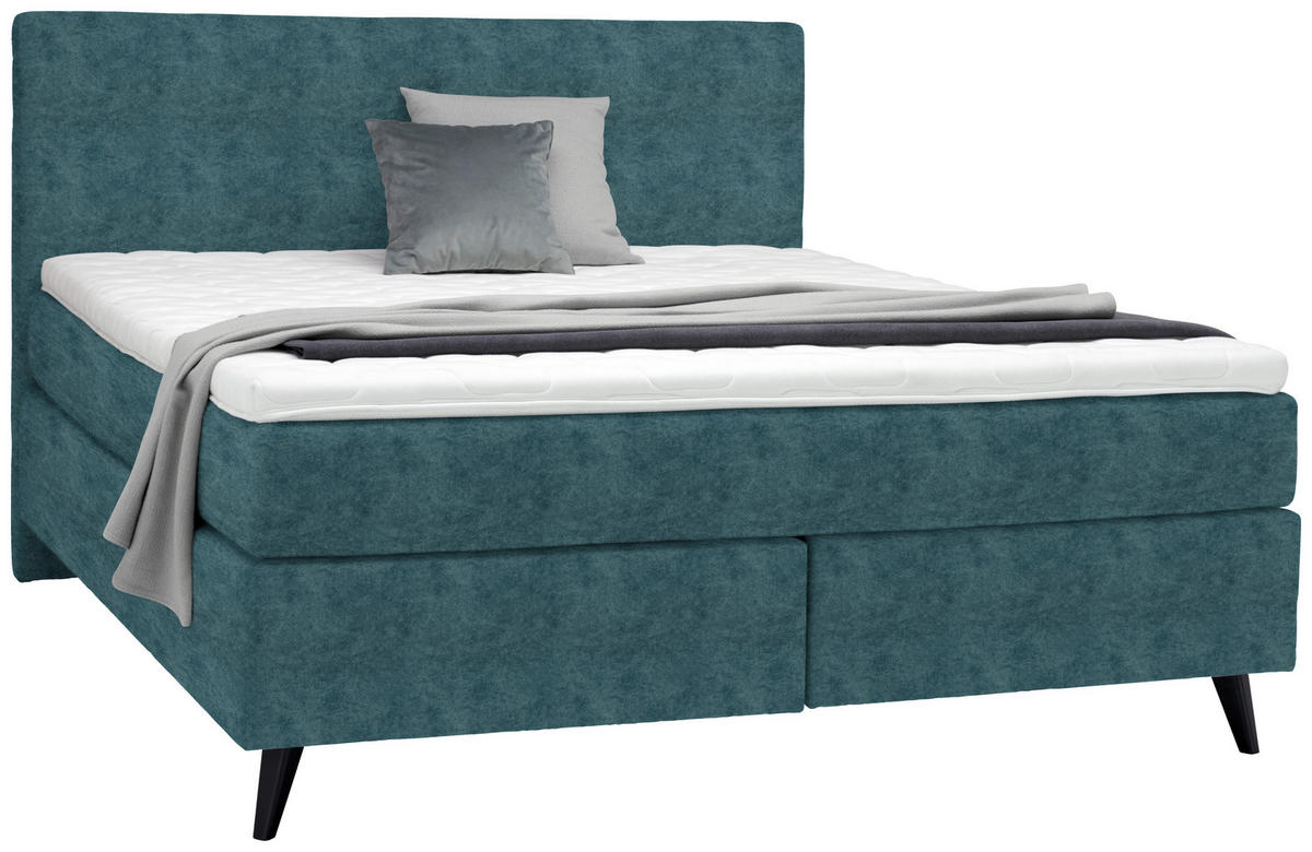BOXSPRINGBETT 180/200 cm  in Blau  - Blau/Schwarz, Konventionell, Holz/Textil (180/200cm) - Voleo