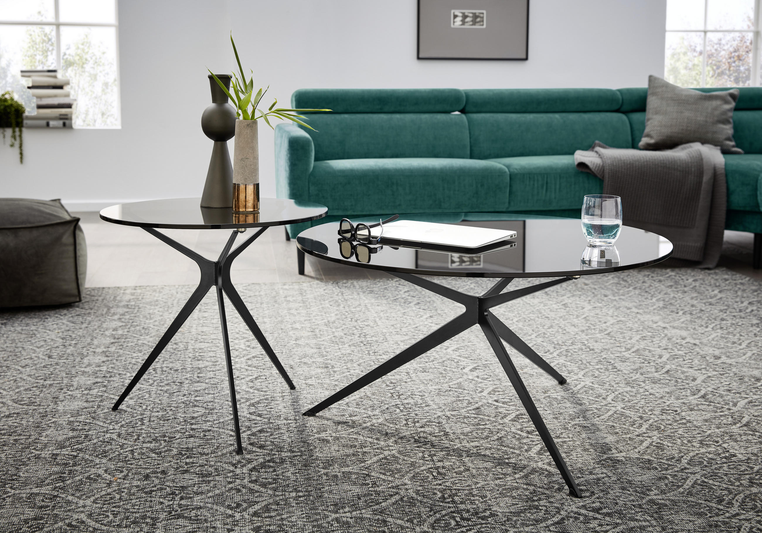 COUCHTISCH FABIA 80/80/40 cm rund Grau, Schwarz  - Schwarz/Grau, Design, Glas/Metall (80/80/40cm) - Musterring