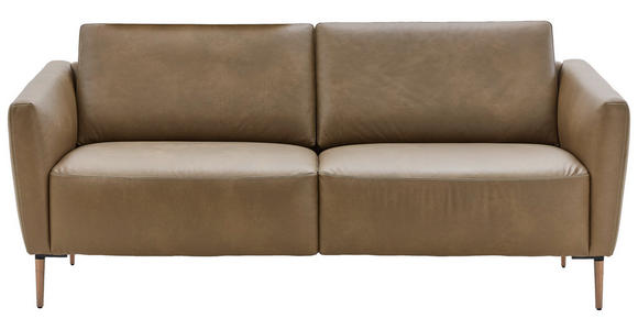 2-SITZER-SOFA Olivgrün Echtleder  - Eichefarben/Beige, Natur, Leder/Holz (207/86/87cm) - Valnatura