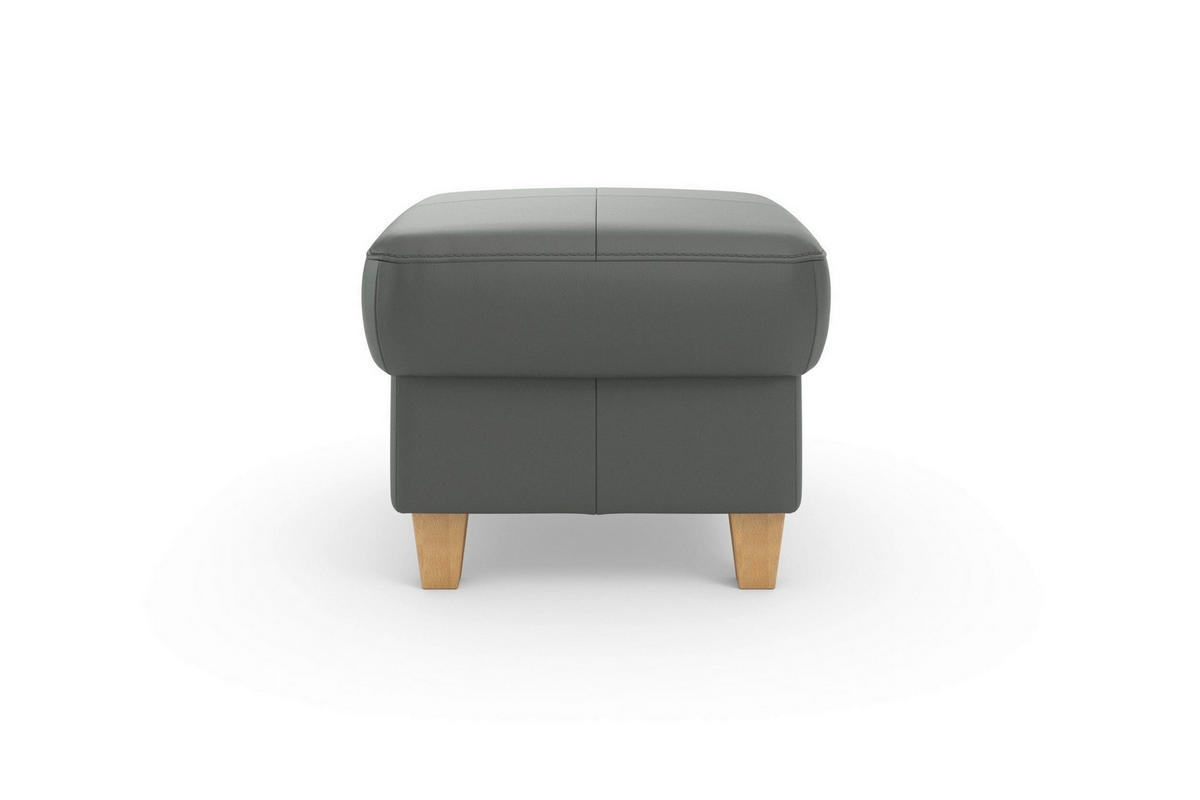 HOCKER Leder Anthrazit  - Eichefarben/Anthrazit, Basics, Leder/Holz (58/48/58cm) - Sit & More