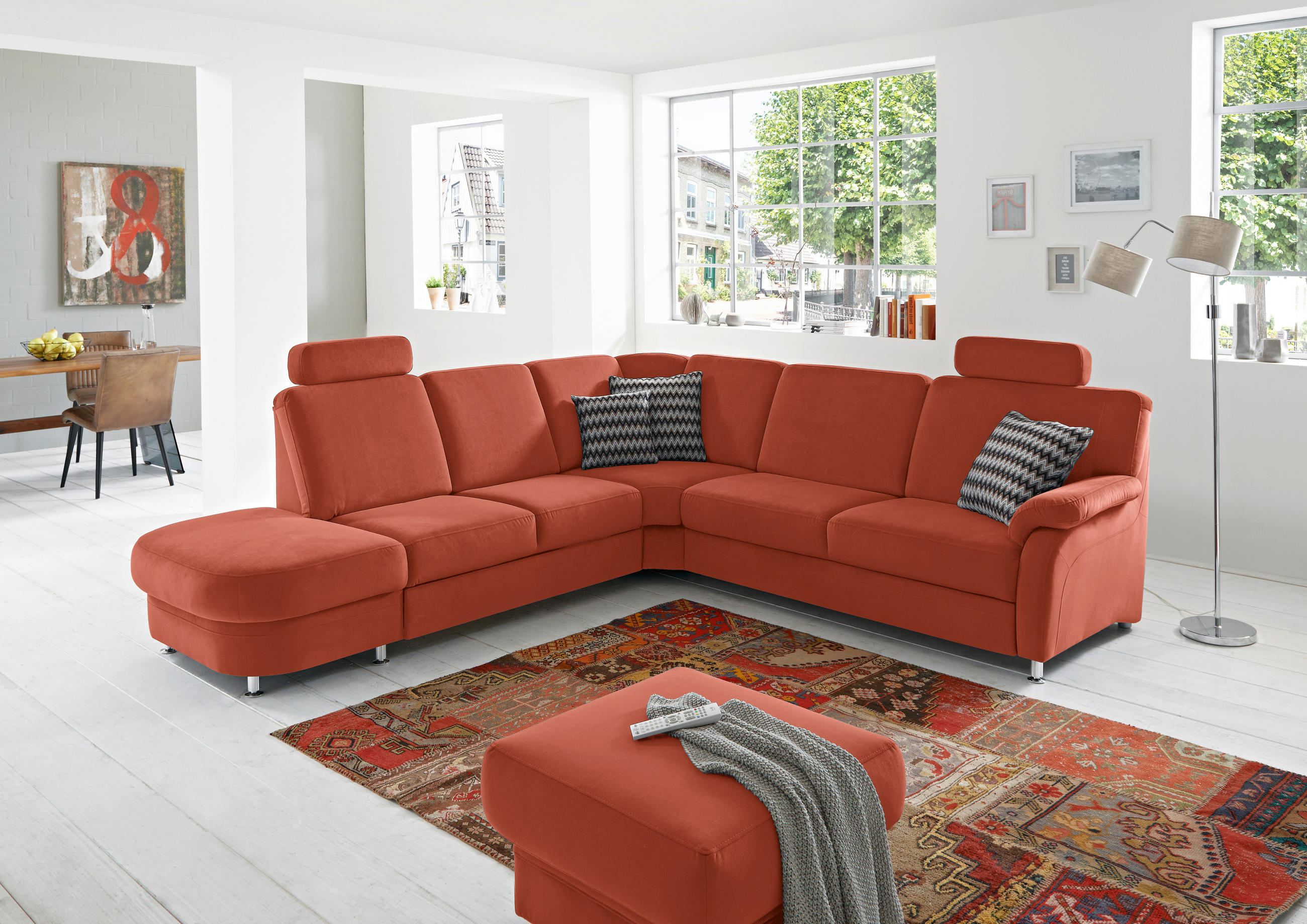 ECKSOFA in Flachgewebe Terracotta  287/269 cm  - Terracotta/Alufarben, KONVENTIONELL, Textil/Metall (287/269cm) - Beldomo System