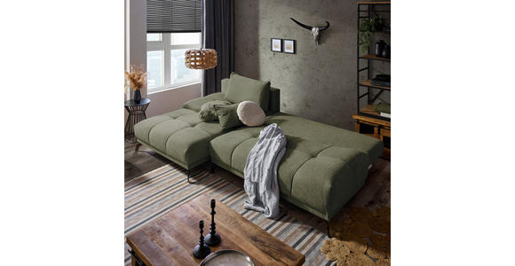 ECKSOFA in Chenille Olivgrün  - Schwarz/Olivgrün, MODERN, Textil/Metall (182/290cm) - Hom`in