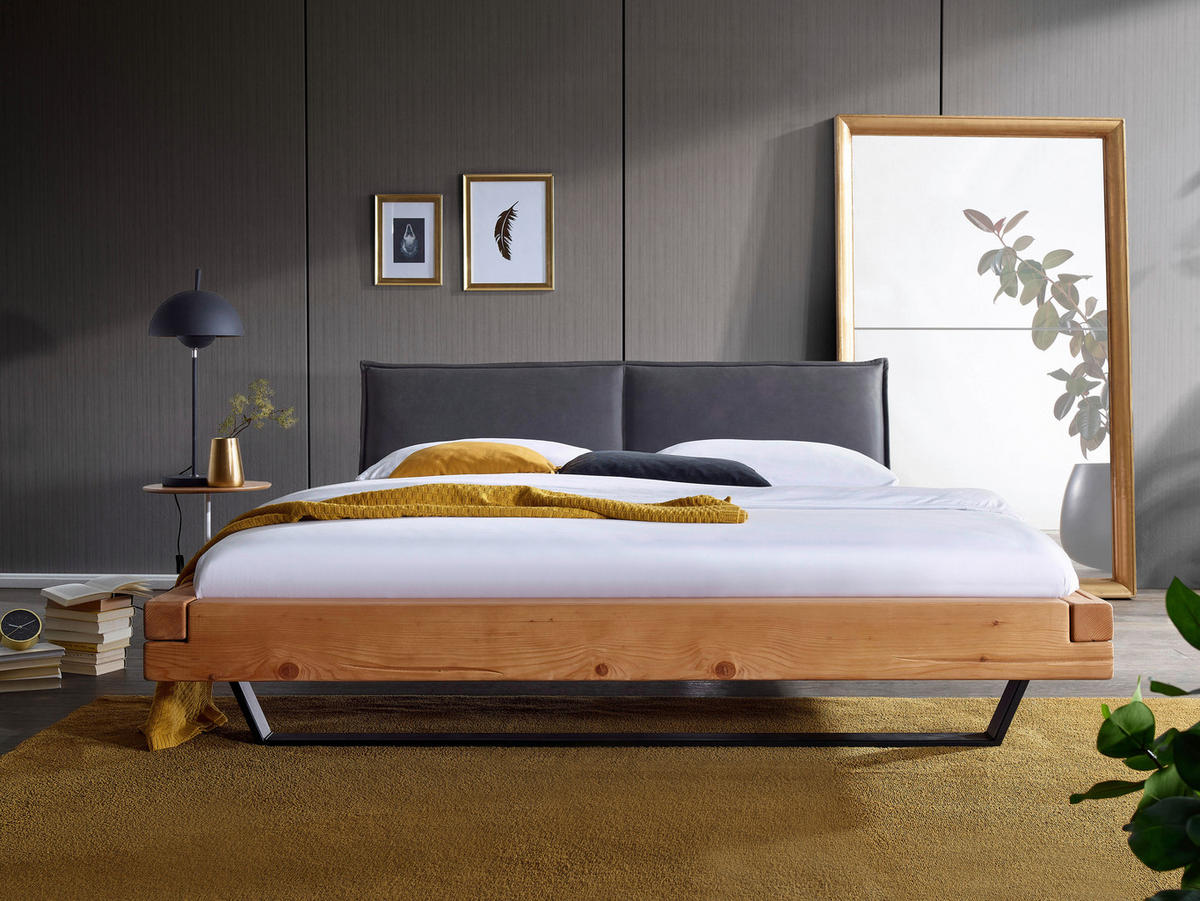 TÖMÖRFA ÁGY 180/200 cm  tölgyfa, borostyánszínű  - fekete/borostyánszínű, Modern, textil/fa (180/200cm) - Livetastic