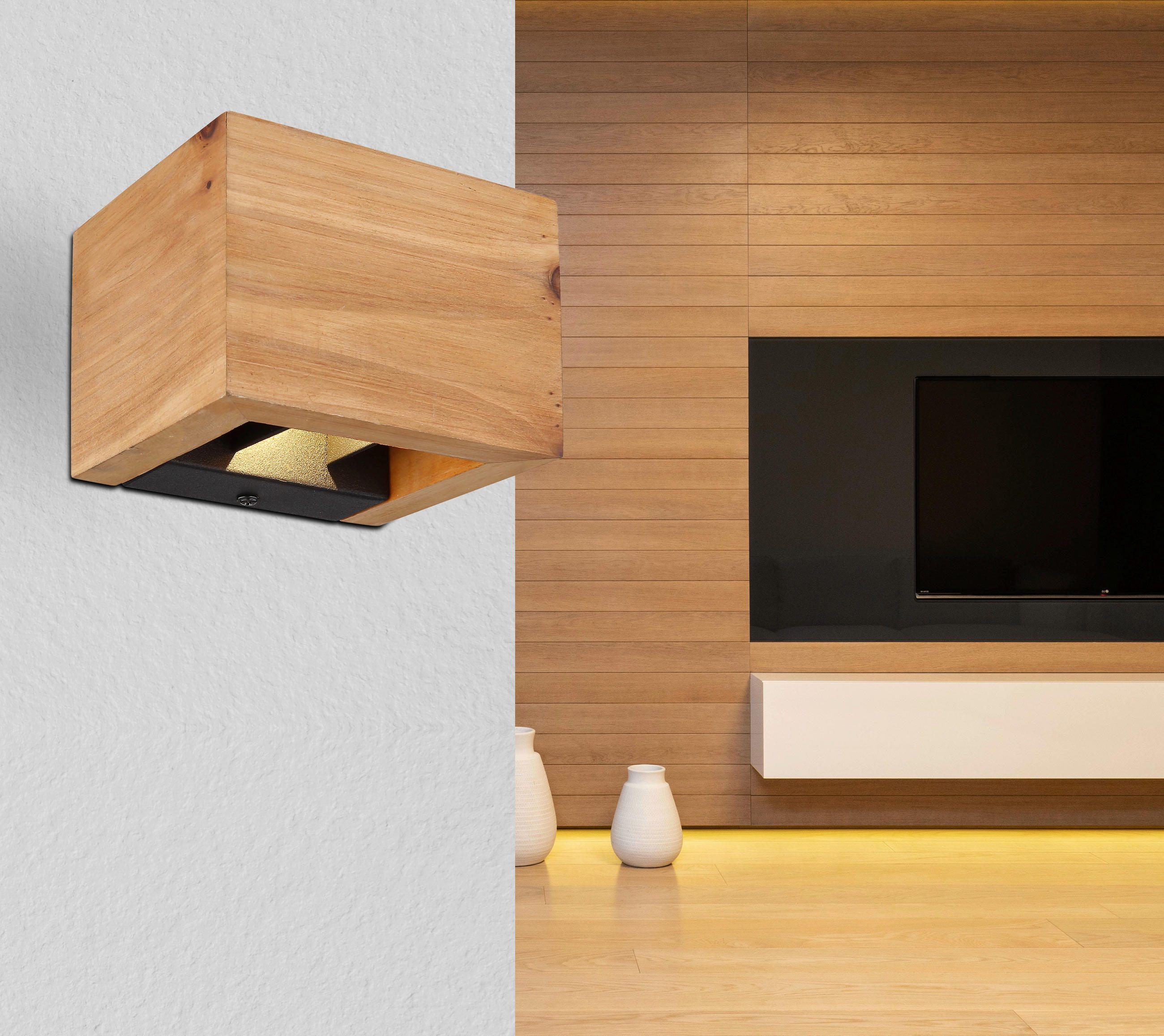 LED-WANDLEUCHTE - Dunkelbraun/Schwarz, Design, Holz/Metall (13,5/11,5/9,5cm) - Globo