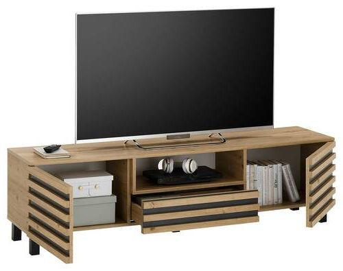 Thumbnail - Livetastic Lowboard, Schwarz, Eiche Artisan, Holzwerkstoff, Streifen, 1 Schubladen, 166x44x40 cm, Wohnzimmer, Wohnwände,...