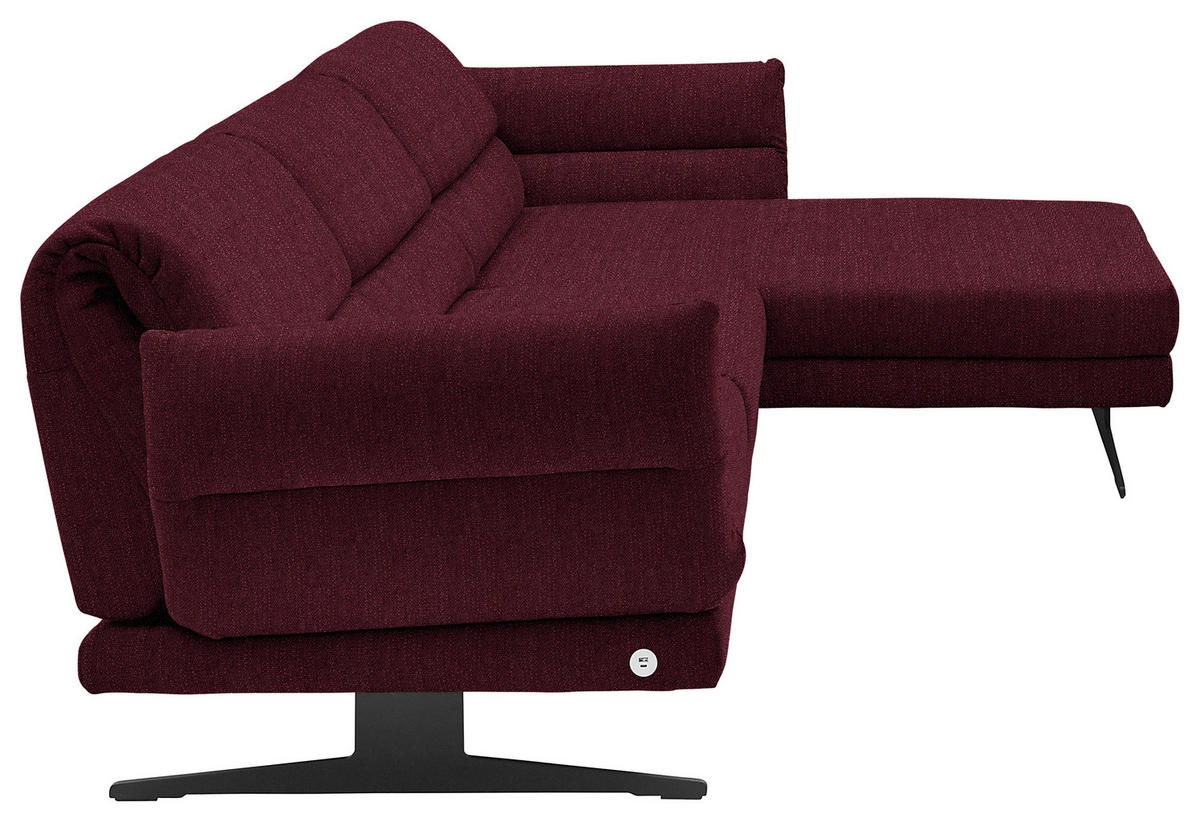 ECKSOFA in Flachgewebe Weinrot  - Weinrot/Schwarz, Design, Textil/Metall (279-327/176-217cm) - Dieter Knoll