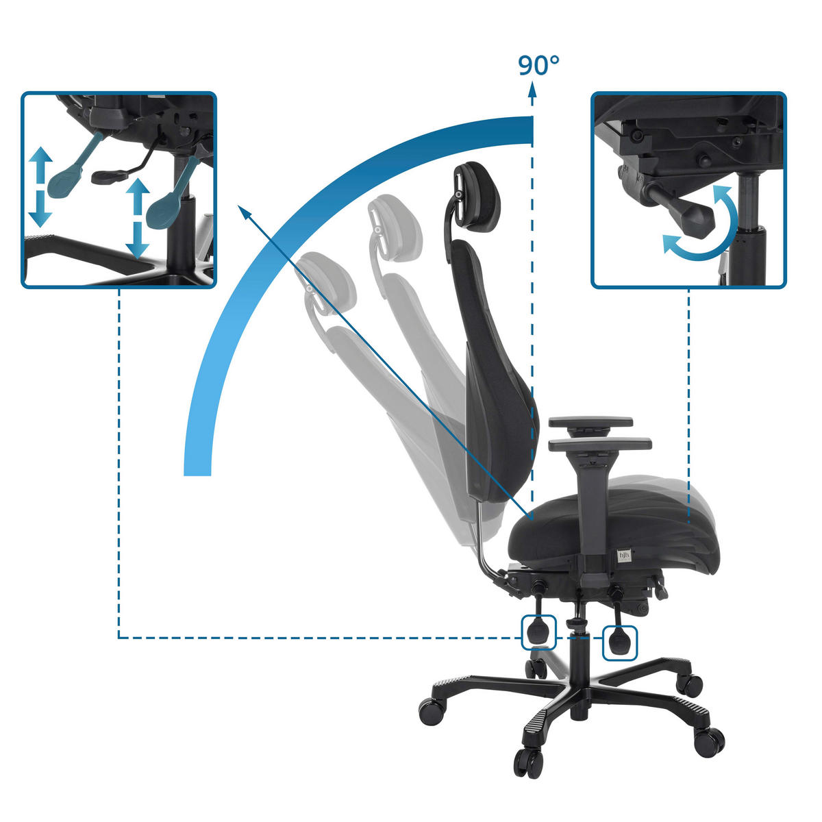 OTOČNÁ ŽIDLE, vzhled kůže,  - černá, Moderní, kov/textil (68/109 - 151/70cm) - MID.YOU