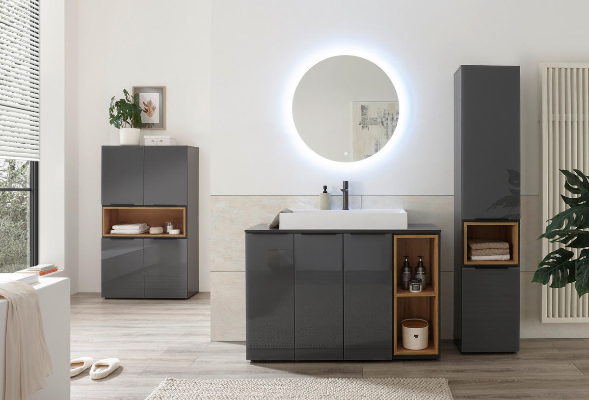 MOSDÓ ALATTI SZEKRÉNY 120/81,5/47 cm  - tölgyfa színű/fekete, Design, műanyag/faalapú anyag (120/81,5/47cm) - home24