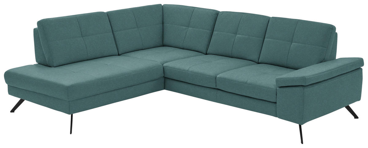 ECKSOFA in Lederlook, Mikrofaser Türkis  194/261 cm  - Türkis/Schwarz, Design, Textil/Metall (194/261cm) - Beldomo System