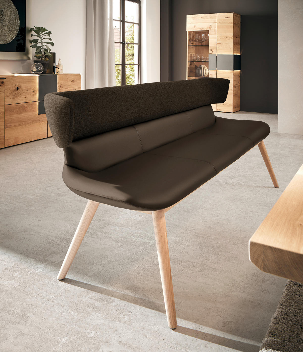 SITZBANK 170/84,5/64,5 cm  in Braun, Eichefarben  - Eichefarben/Braun, Natur, Leder/Holz (170/84,5/64,5cm) - Voglauer