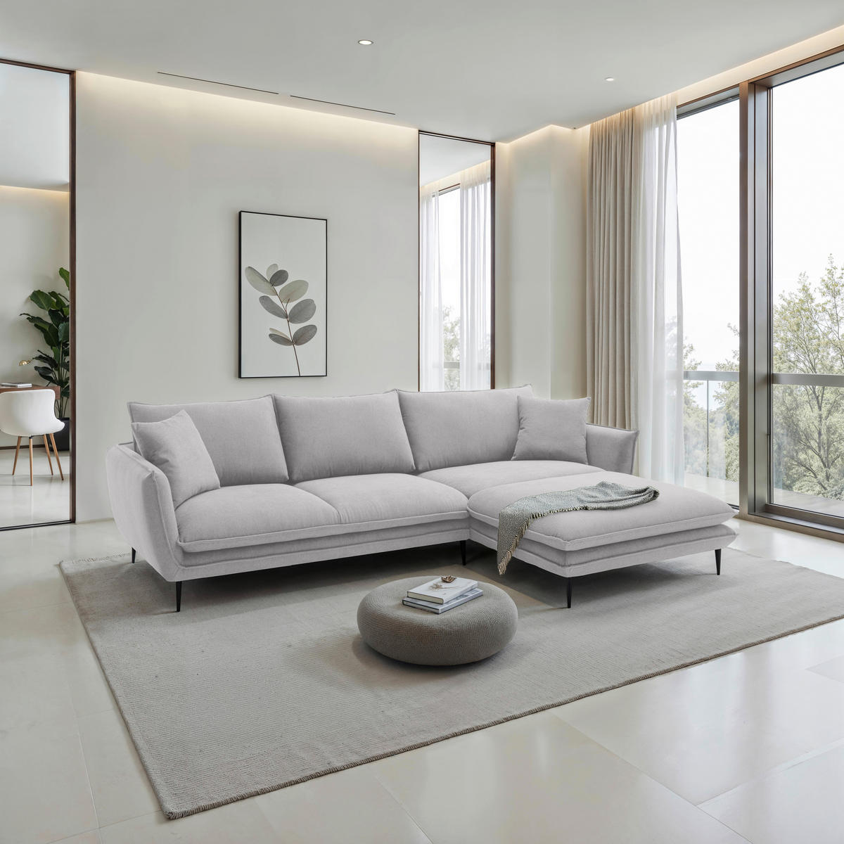 ECKSOFA Grau Webstoff  - Schwarz/Grau, KONVENTIONELL, Textil/Metall (304/196cm) - Hom`in