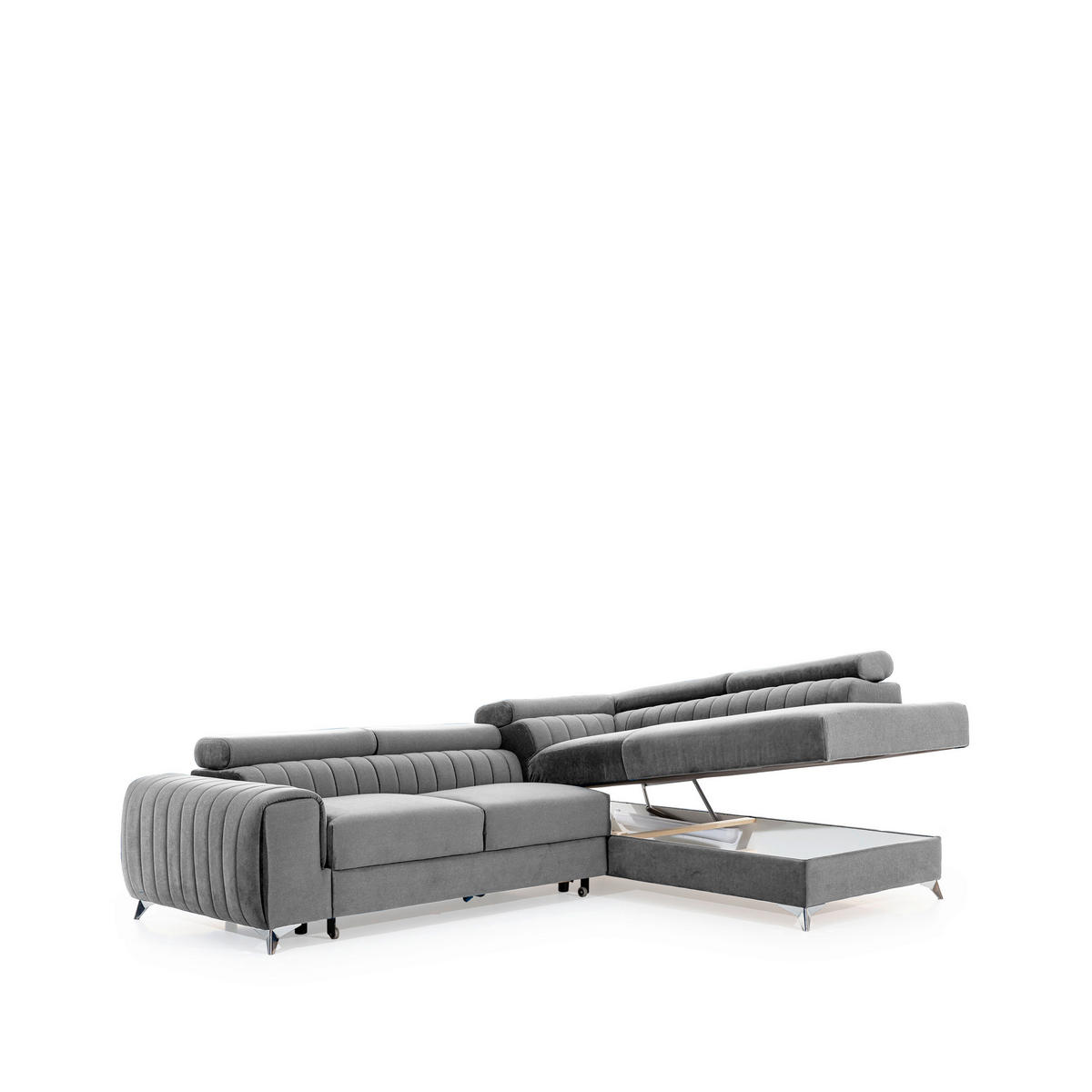 ECKSOFA Hellgrau Samt  - Silberfarben/Hellgrau, Design, Textil/Metall (278/205cm) - MID.YOU