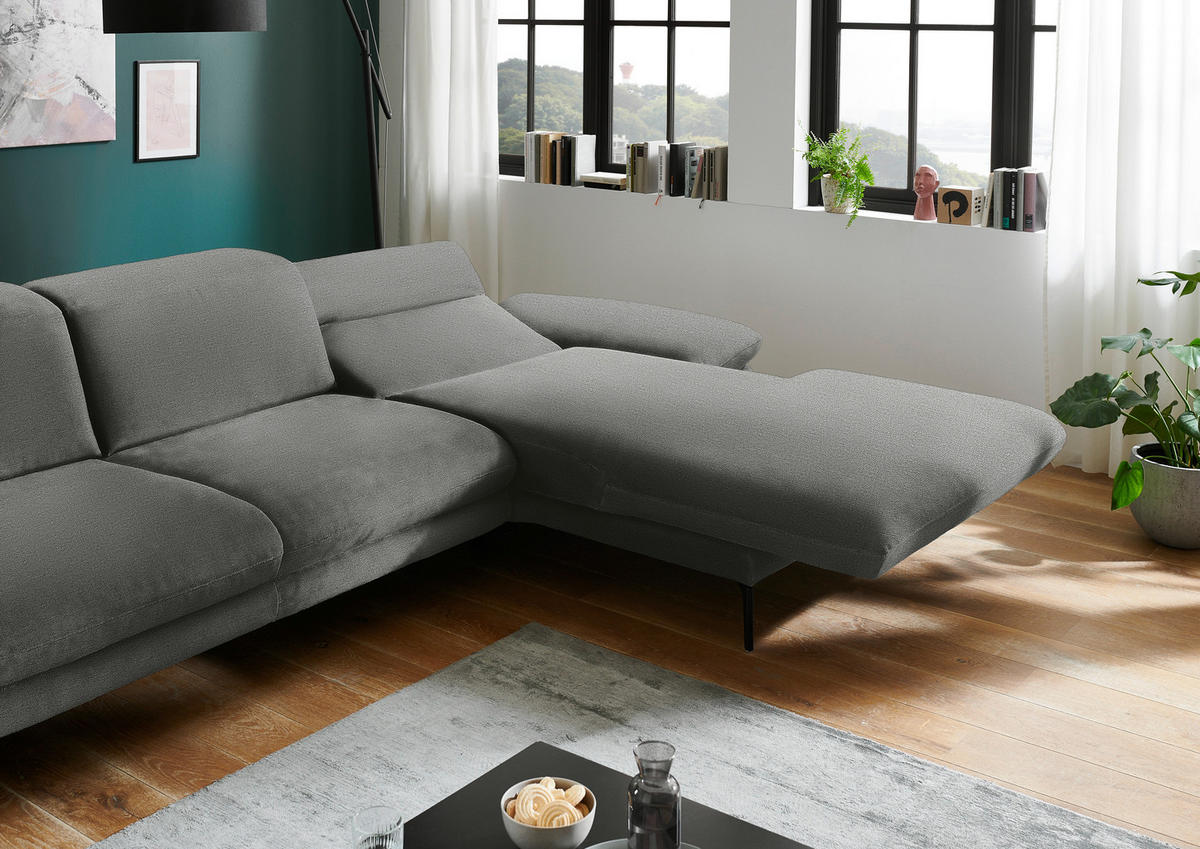 ECKSOFA in Chenille Grau  - Schwarz/Grau, Design, Textil/Metall (319/188cm) - Beldomo System